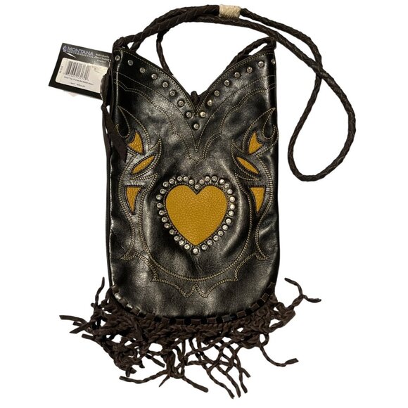 NWT Montana Silversmiths Leather Boot Top Purse, Heart Design & Fringe - Picture 1 of 8